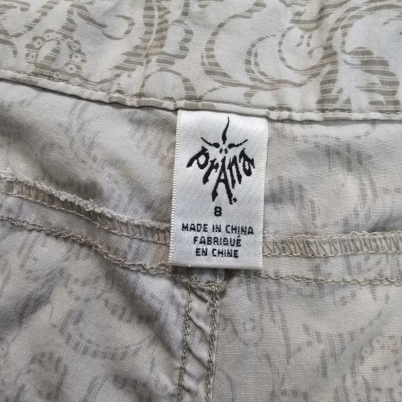 Prana Cream Tan Capri Pants Womens 8 Mid Rise Drawstring Hem Regular Fit Floral - Picture 5 of 6